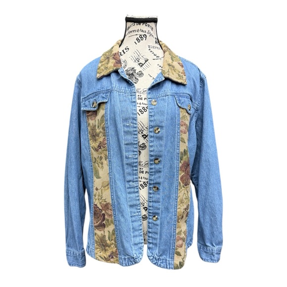 Lemon Grass Jackets & Blazers - Floral Tapestry Patchwork Denim Jacket